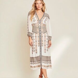 Veronica Beard Cream and Blue Long Sleeve Dress